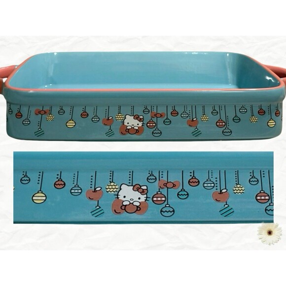 Holiday "Hello Kitty" Rectangular Snowman Baker Size 12" x 8.5" Teal Blue New! - Picture 5 of 6
